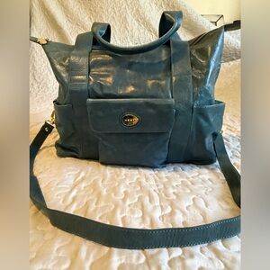 Stylish Turquoise Blue Leather Tote Bag/Diaper bag